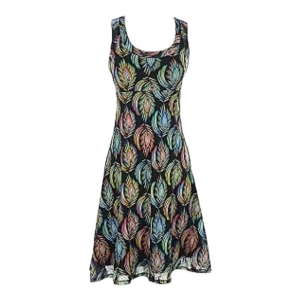 Karen Kane Tropical Leaf Stretch Sleeveless Dress Size Medium Casual Summer